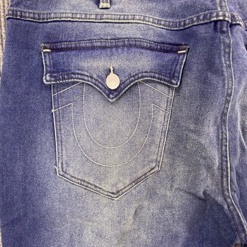 True Religion Geno Slim Flap Jeans Mens 44 Blue Medium Toasted Cinnamon Wash Y2K